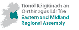 Map of Ireland with the Eastern and Midland region highlighted, alongside bilingual text: Tionól Réigiúnach an Oirthir agus Lár Tíre and Eastern and Midland Regional Assembly.