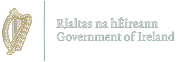The image shows the official harp emblem of Ireland next to the text Rialtas na hÉireann Government of Ireland in both Irish and English.