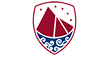 A red and blue shield logo featuring a stylized red sailboat with five red stars above, and blue ocean waves below.